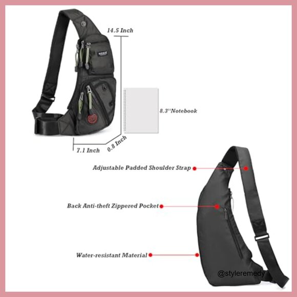 Water-Resistant Nylon Sling Bag Daypack Crossbody Backpack